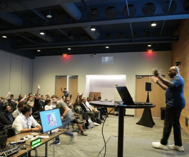 Speaker engaging with audience